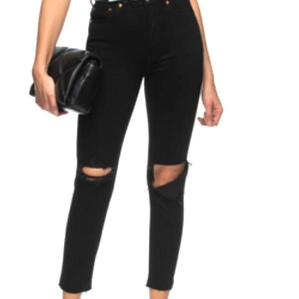 Re/Done Originals 90s High Rise worn black ankle crop jeans Destroy sz 25